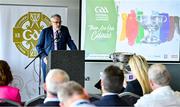 20 June 2023; Speaking at the 2023 GAA Football All-Ireland Series national launch in Croke Park, Dublin is Uachtarán Chumann Lúthchleas Gael Larry McCarthy. Photo by Brendan Moran/Sportsfile
