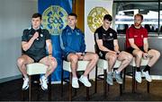 20 June 2023; Speaking at the 2023 GAA Football All-Ireland Series national launch in Croke Park, Dublin is, from left, Gavin White of Kerry, Cormac Costello of Dublin, Matthew Tierney of Galway and Conor Glass of Derry. Photo by Brendan Moran/Sportsfile