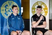 20 June 2023; Speaking at the 2023 GAA Football All-Ireland Series national launch in Croke Park, Dublin is Matthew Tierney of Galway, right, in the company of Cormac Costello of Dublin. Photo by Brendan Moran/Sportsfile