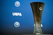 20 June 2023; A view of the UEFA Europa Conference League trophy during UEFA Europa Conference League 2023/24 First Qualifying Round Draw at the UEFA headquarters, in Nyon, Switzerland. Photo by Kristian Skeie - UEFA via Sportsfile