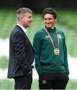 19 June 2023; Republic of Ireland manager Stephen Kenny, left, with coach Keith Andrews before the UEFA EURO 2024 Championship qualifying group B match between Republic of Ireland and Gibraltar at the Aviva Stadium in Dublin. Photo by Michael P Ryan/Sportsfile