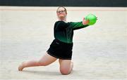 20 June 2023; Team Ireland's Ailis Colgan, from South Dublin Special Olympics Club, from Templeogue, Dublin, at the start of her Rhythmic Ball qualifier on day four of the World Special Olympic Games 2023 at the Messe Berlin in Berlin, Germany. Photo by Ray McManus/Sportsfile