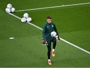 19 June 2023; Republic of Ireland goalkeeper Mark Travers during the warm-up before the UEFA EURO 2024 Championship qualifying group B match between Republic of Ireland and Gibraltar at the Aviva Stadium in Dublin. Photo by Piaras Ó Mídheach/Sportsfile