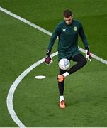 19 June 2023; Republic of Ireland goalkeeper Mark Travers during the warm-up before the UEFA EURO 2024 Championship qualifying group B match between Republic of Ireland and Gibraltar at the Aviva Stadium in Dublin. Photo by Piaras Ó Mídheach/Sportsfile