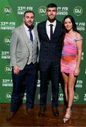 20 June 2023; Carl McKee, Dylan Sheridon and Courtney Heary on their arrival to the FAI 33rd International Awards at Mansion House in Dublin. Photo by Stephen McCarthy/Sportsfile