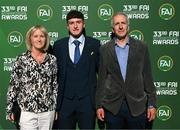 20 June 2023; Anne, James and Patrick McManus on their arrival to the FAI 33rd International Awards at Mansion House in Dublin. Photo by Stephen McCarthy/Sportsfile