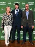 20 June 2023; Anne, James and Patrick McManus on their arrival to the FAI 33rd International Awards at Mansion House in Dublin. Photo by Stephen McCarthy/Sportsfile