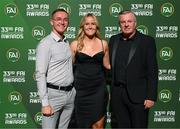 20 June 2023; Jessie Stapleton, with Jake and Noel Stapleton, on their arrival to the FAI 33rd International Awards at Mansion House in Dublin. Photo by Stephen McCarthy/Sportsfile