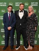 20 June 2023; Ben, Ed and Sarah McJannet on their arrival to the FAI 33rd International Awards at Mansion House in Dublin. Photo by Stephen McCarthy/Sportsfile