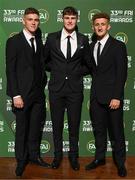20 June 2023; Sean Grehan, Alex Murphy and Sam Curtis on their arrival to the FAI 33rd International Awards at Mansion House in Dublin. Photo by Stephen McCarthy/Sportsfile