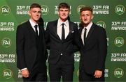 20 June 2023; Sean Grehan, Alex Murphy and Sam Curtis on their arrival to the FAI 33rd International Awards at Mansion House in Dublin. Photo by Stephen McCarthy/Sportsfile