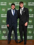 20 June 2023; James McManus and Alex Murphy on their arrival to the FAI 33rd International Awards at Mansion House in Dublin. Photo by Stephen McCarthy/Sportsfile