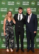 20 June 2023; Majella, Alex and Brian Murphy on their arrival to the FAI 33rd International Awards at Mansion House in Dublin. Photo by Stephen McCarthy/Sportsfile
