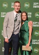 20 June 2023; Senan Mullen and Molly Smith on their arrival to the FAI 33rd International Awards at Mansion House in Dublin. Photo by Stephen McCarthy/Sportsfile