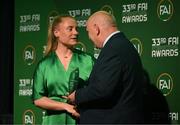 20 June 2023; Amber Barrett is presented with the International Goal of the Year award by FAI President Gerry McAnaney during the FAI 33rd International Awards at Mansion House in Dublin. Photo by Stephen McCarthy/Sportsfile