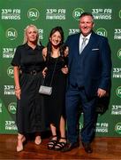 20 June 2023; Ashling, Ella and Thomas Kelly on their arrival to the FAI 33rd International Awards at Mansion House in Dublin. Photo by Stephen McCarthy/Sportsfile
