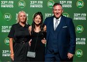 20 June 2023; Ashling, Ella and Thomas Kelly on their arrival to the FAI 33rd International Awards at Mansion House in Dublin. Photo by Stephen McCarthy/Sportsfile