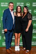 20 June 2023; Mark, Chloe and Kevina Wallace on their arrival to the FAI 33rd International Awards at Mansion House in Dublin. Photo by Stephen McCarthy/Sportsfile