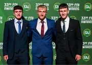 20 June 2023; James McManus, Luca Cailloce, and Peter Grogan on their arrival to the FAI 33rd International Awards at Mansion House in Dublin. Photo by Stephen McCarthy/Sportsfile
