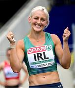 21 June 2023; Sarah Lavin of Ireland celebrates after winning the womens 100m hurdles at the Silesian Stadium during the European Games 2023 in Chorzow, Poland. Photo by David Fitzgerald/Sportsfile