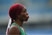 21 June 2023; Adeyemi Talabi of Ireland reacts after finishing second in the womens 4x100m relay at the Silesian Stadium during the European Games 2023 in Chorzow, Poland. Photo by David Fitzgerald/Sportsfile