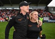18 June 2023; Armagh manager Kieran McGeeney and Claire Shields during the GAA Football All-Ireland Senior Championship Round 3 match between Galway and Armagh at Avant Money Páirc Seán Mac Diarmada in Carrick-on-Shannon, Leitrim. Photo by Harry Murphy/Sportsfile
