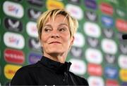 21 June 2023; Manager Vera Pauw during a Republic of Ireland women press conference at Tallaght Stadium in Dublin. Photo by Stephen McCarthy/Sportsfile