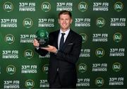 20 June 2023; Nathan Collins with his Men’s Senior Player of the Year award during the FAI 33rd International Awards media event at Mansion House in Dublin. Photo by Stephen McCarthy/Sportsfile