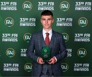 20 June 2023; Men’s U16 Player of the Year Matthew Moore during the FAI 33rd International Awards media event at Mansion House in Dublin. Photo by Stephen McCarthy/Sportsfile