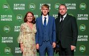 20 June 2023; Sandy, Michael and Andrew Noonan on their arrival to the FAI 33rd International Awards media event at Mansion House in Dublin. Photo by Stephen McCarthy/Sportsfile