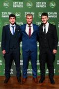 20 June 2023; James McManus, Luca Cailloce and Peter Grogan on their arrival to the FAI 33rd International Awards media event at Mansion House in Dublin. Photo by Stephen McCarthy/Sportsfile