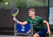 22 June 2023; Sean Neave of Ireland during the men's double Padel qualification round match between Ireland and Albania during the European Games at the KSOS in Krakow. Photo by Tyler Miller/Sportsfile