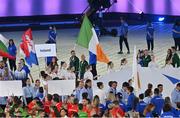 21 June 2023; Ireland flagbearers Sarah Lavin and Liam Jegou during the European Games Krakow 2023 Opening Ceremony in the Henryk Reyman Municipal Stadium in Krakow. Photo by Tyler Miller/Sportsfile