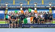 22 June 2023; The Ireland team celebrate after winning the Division 3 Athletics team championship at the Silesian Stadium during the European Games 2023 in Chorzow, Poland. Photo by David Fitzgerald/Sportsfile
