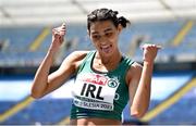 22 June 2023; Sophie O'Sullivan of Ireland celebrates after winning the womens 1500m at the Silesian Stadium during the European Games 2023 in Chorzow, Poland. Photo by David Fitzgerald/Sportsfile