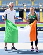 22 June 2023; Ireland team captains Thomas Barr and Phil Healy celebrate after winning the Division 3 Athletics team championship at the Silesian Stadium during the European Games 2023 in Chorzow, Poland. Photo by David Fitzgerald/Sportsfile