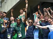 22 June 2023; Ireland athletes including Israel Olatunde, Christopher Sibanda and Lauren Roy cheer on teammates from the stand at the Silesian Stadium during the European Games 2023 in Chorzow, Poland. Photo by David Fitzgerald/Sportsfile