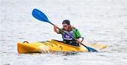22 June 2023; Team Ireland's Breege Walsh, a member of Castlebar Special Olympics Club, from Claremorris, Mayo, on her way to winning a Bronze Medal KT-1200m Women Division 4 during the Kayaking Finals on day six of the World Special Olympic Games 2023 at the Grünau regatta course in Berlin, Germany. Photo by Ray McManus/Sportsfile