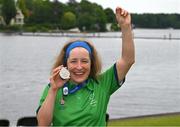 22 June 2023; Team Ireland's Michelle O'Keane, a member of Galway Kayaking, from Galway, Galway, after she had been presented with a Silver Medal after the KT-1200m Woman F03 division during the Kayaking Finals on day six of the World Special Olympic Games 2023 at the Grünau regatta course in Berlin, Germany. Photo by Ray McManus/Sportsfile