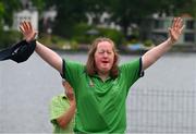 22 June 2023; Team Ireland's Breege Walsh, a member of Castlebar Special Olympics Club, from Claremorris, Mayo, as she was about to be presented with a Bronze Medal after the KT-1200m Woman F04 event at the Kayaking Finals on day six of the World Special Olympic Games 2023 at the Grünau regatta course in Berlin, Germany. Photo by Ray McManus/Sportsfile