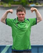 22 June 2023; Team Ireland's Cian Kelleher, a member of Mallow United Special Olympics Club, from Mallow, Cork, before he was presented with a Silver Medal after the KT-1200m Men F03 event at the Kayaking Finals on day six of the World Special Olympic Games 2023 at the Grünau regatta course in Berlin, Germany. Photo by Ray McManus/Sportsfile