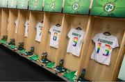 22 June 2023; A general view of the Republic of Ireland dressing room before the women's international friendly match between Republic of Ireland and Zambia at Tallaght Stadium in Dublin. Photo by Stephen McCarthy/Sportsfile