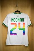 22 June 2023; The jersey of Saoirse Noonan hangs in the Republic of Ireland dressing room before the women's international friendly match between Republic of Ireland and Zambia at Tallaght Stadium in Dublin. Photo by Stephen McCarthy/Sportsfile