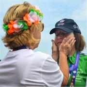 22 June 2023; Team Ireland's Michelle O'Keane, a member of Galway Kayaking, from Galway, Galway, cherishes the moment with her mother Claire O'Keane after she had been presented with a Silver Medal after the KT-1200m Woman F03 division during the Kayaking Finals on day six of the World Special Olympic Games 2023 at the Grünau regatta course in Berlin, Germany. Photo by Ray McManus/Sportsfile