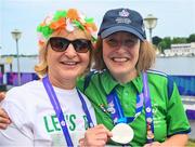 22 June 2023; Team Ireland's Michelle O'Keane, a member of Galway Kayaking, from Galway, Galway, cherishes the moment with her mother Claire O'Keane after she had been presented with a Silver Medal after the KT-1200m Woman F03 division during the Kayaking Finals on day six of the World Special Olympic Games 2023 at the Grünau regatta course in Berlin, Germany. Photo by Ray McManus/Sportsfile
