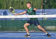 22 June 2023; Sean Neave of Ireland during the men's double Padel Round of 16 match between Ireland and Portugal during the European Games at the KSOS in Krakow. Photo by Tyler Miller/Sportsfile