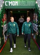 22 June 2023; Hayley Nolan, left, and Saoirse Noonan of Republic of Ireland before the women's international friendly match between Republic of Ireland and Zambia at Tallaght Stadium in Dublin. Photo by Stephen McCarthy/Sportsfile