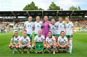22 June 2023; The Republic of Ireland team, back row, from left, Saoirse Noonan, Megan Connolly, Courtney Brosnan, Ruesha Littlejohn, Niamh Fahey and Izzy Atkinson, front row, from left, Abbie Larkin, Claire O'Riordan, Louise Quinn, Heather Payne and Leanne Kiernan before the women's international friendly match between Republic of Ireland and Zambia at Tallaght Stadium in Dublin. Photo by Stephen McCarthy/Sportsfile
