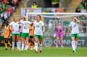 22 June 2023; Leanne Kiernan of Republic of Ireland, centre, and teammates react after conceding their side's first goal during the women's international friendly match between Republic of Ireland and Zambia at Tallaght Stadium in Dublin. Photo by Stephen McCarthy/Sportsfile