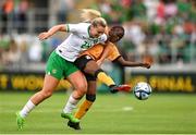 22 June 2023; Saoirse Noonan of Republic of Ireland in action against Evarine Susan Katongo of Zambia during the women's international friendly match between Republic of Ireland and Zambia at Tallaght Stadium in Dublin. Photo by Stephen McCarthy/Sportsfile